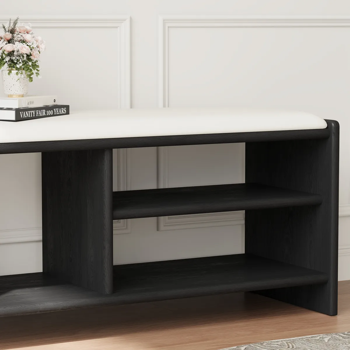 Modern Leather Upholstered Entryway Bench Shoe Storage — image 5