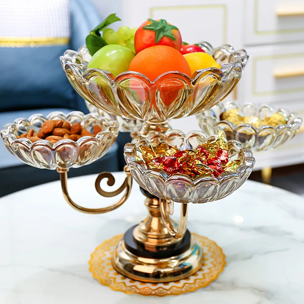 Rotating Glass Fruit Bowl – Multi-Tiered Storage with Gold Base — image 2