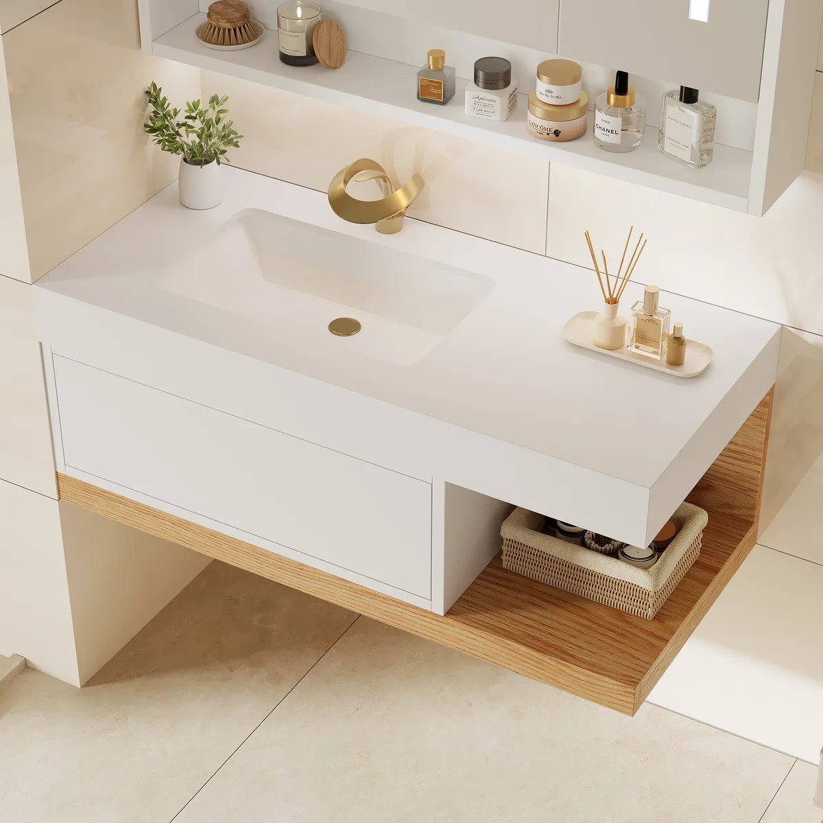 39" Modern Floating Bathroom Vanity White & Natural with Sink — image 2
