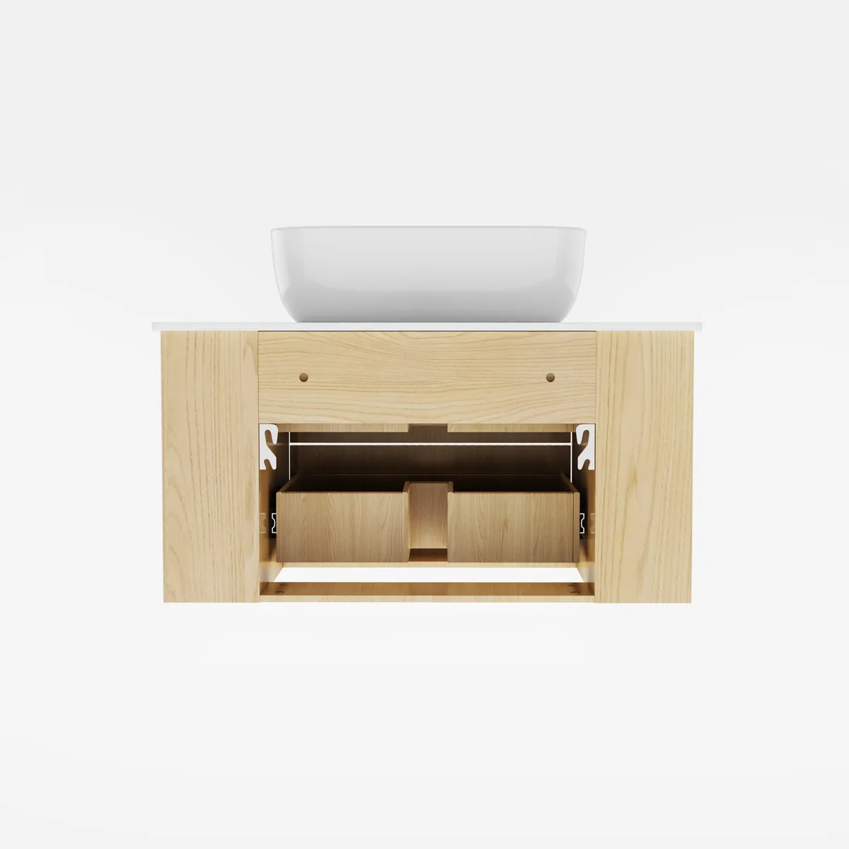 31.5" Floating Fluted Wall mounted Bathroom Vanity Set Cultured Marble Top with Vessel Single Sink & 2 Drawers — image 9