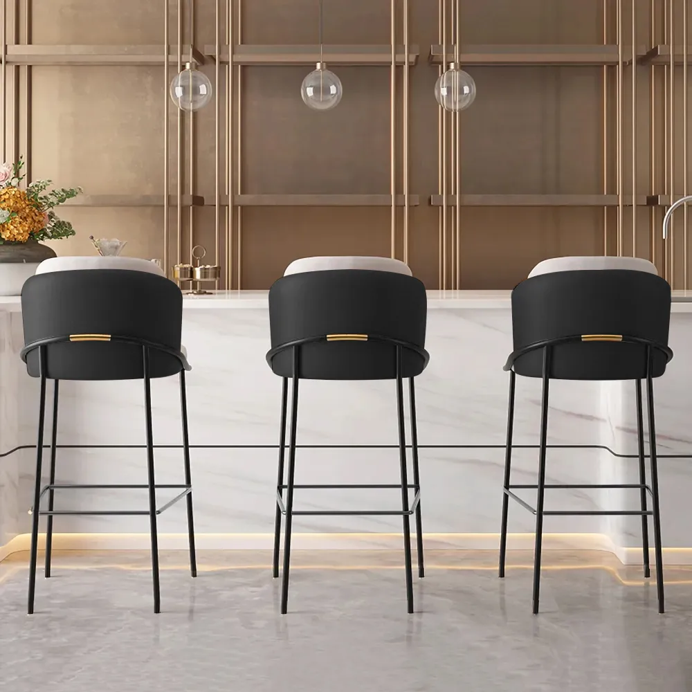 Modern PU Leather Counter Stool Black with Back & Footrest — image 10