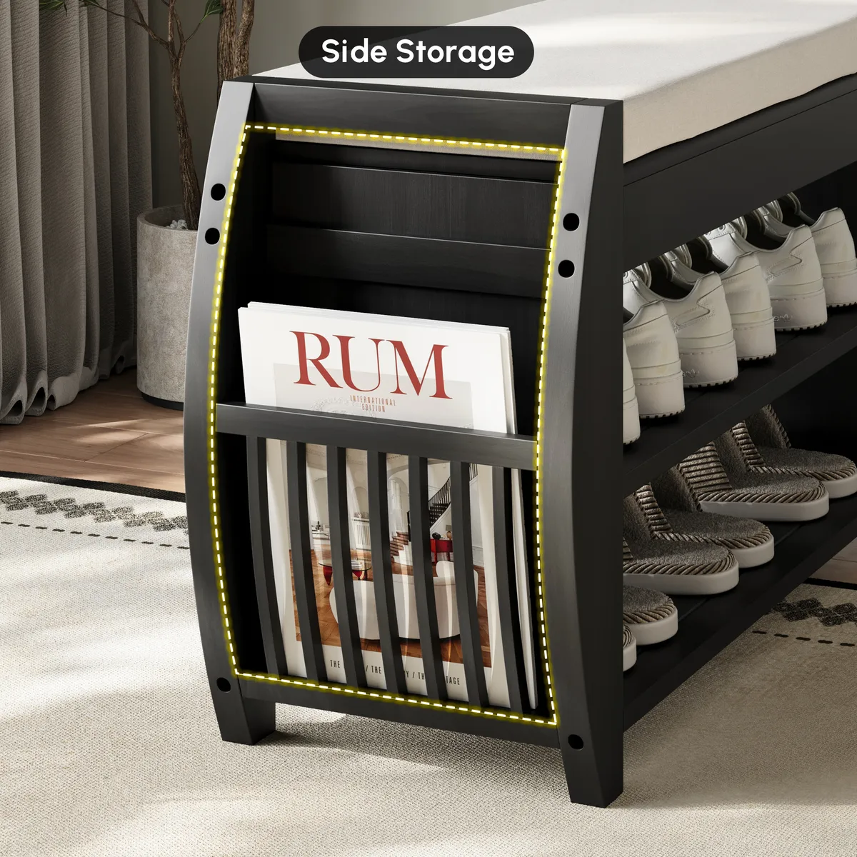 Shoe Storage Entryway Bench Wooden Shoe Rack in Brown (32.3'') — image 6