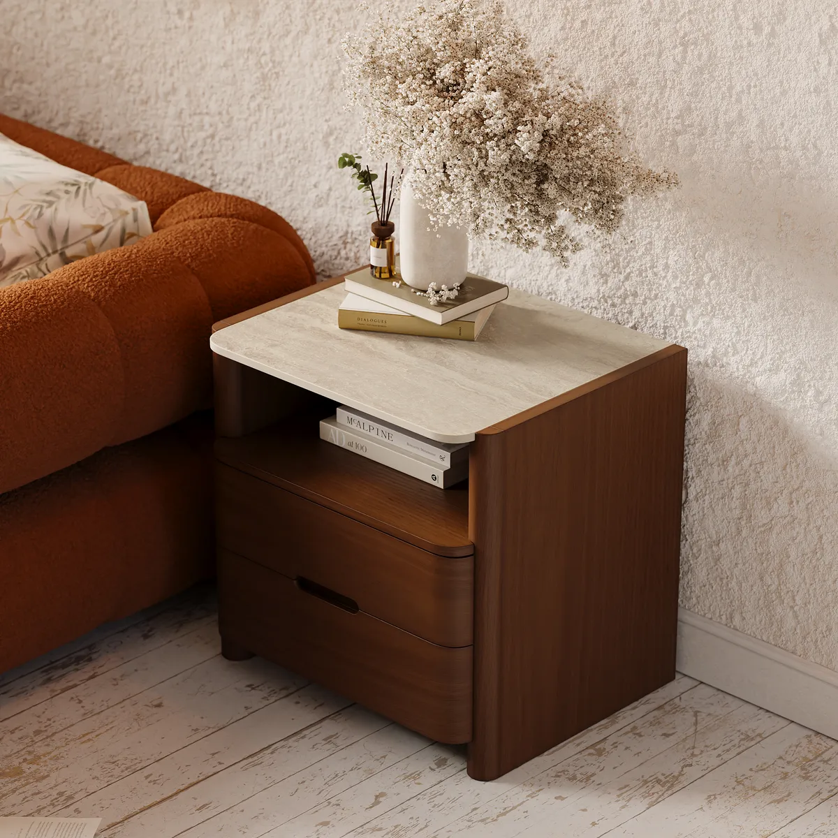 Modern Sintered Stone Top Nightstand with Drawers & — image 15