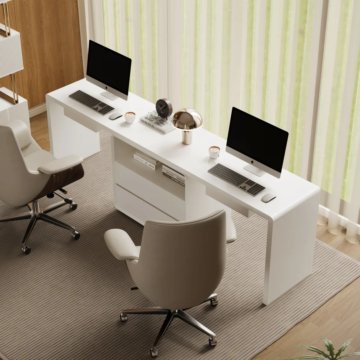 Modern 94" Rectangular Brown Double Desk with Drawers, Seats 2 — image 23