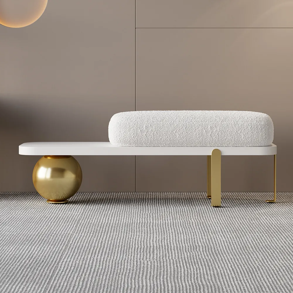 Ball design Entryway Bench Wooden Furniture with Abstract Metal Legsin White & Gold (47.2" Wide) — image 9