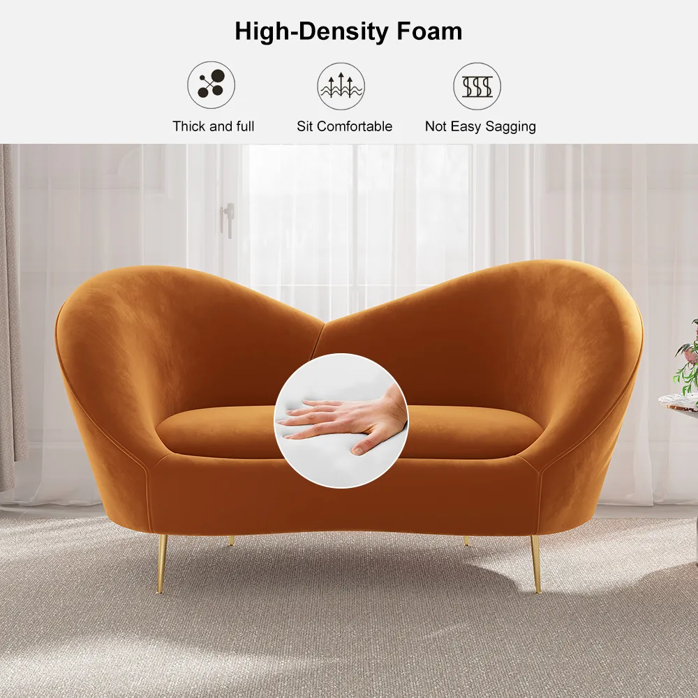 92.9" Modern Orange Velvet Upholstered Large 3-Seater Curved Sofa — image 8