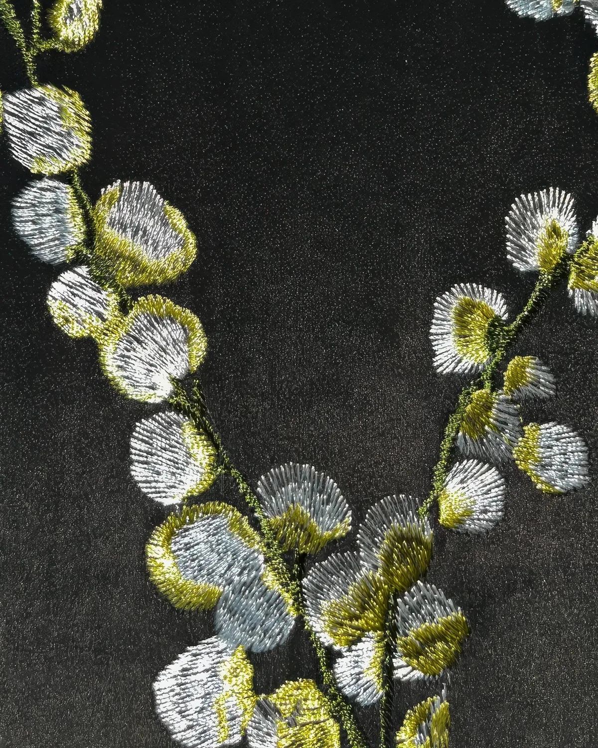 Flora 39 x 125 inch Double French Pinch Pleat Black Velvet Emboidered Floral Pattern Curtain — image 2