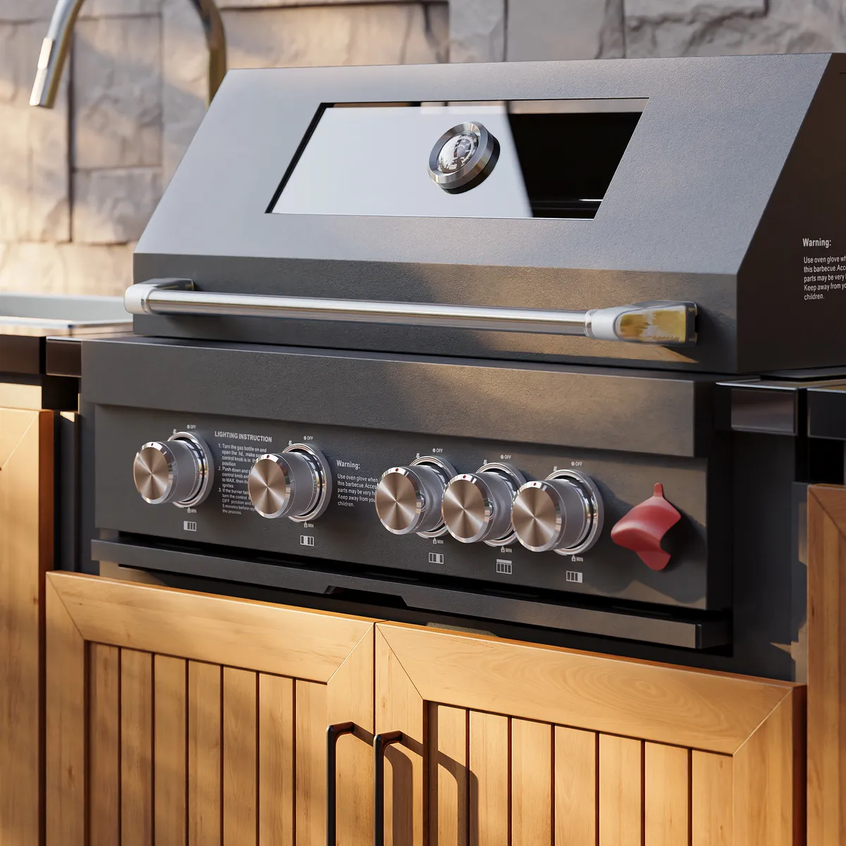 Tevara Modular Outdoor Barbecue Kitchen Cabinet with Propane Gas Grill Stainless Steel Movable BBQ Grilling Island in Black (118" W) — image 7