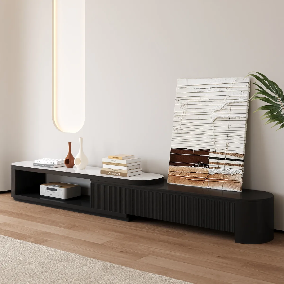 Velar Extendable Sintered Stone Top TV Stand with 3 Drawers(71"-114")