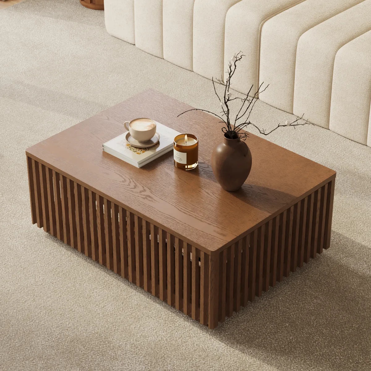 Homary Modern 33"-55" Mid-Century Extendable Walnut Coffee Table with Storage — image 4