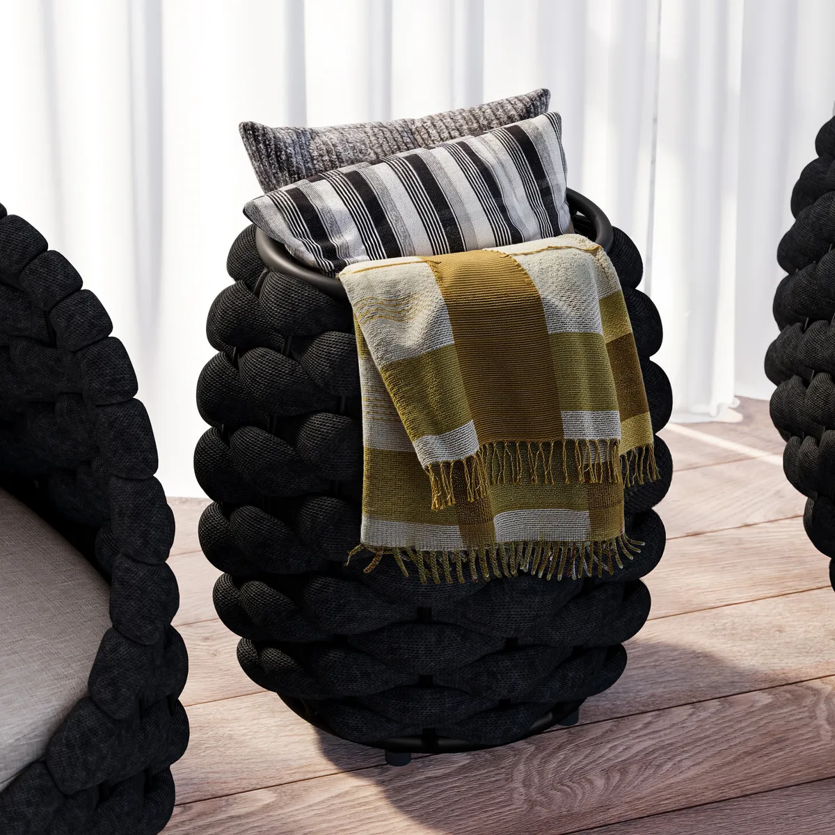 Cocaro Outdoor Rope-Woven Side Table with Storage & Slate Top in Dark — image 2