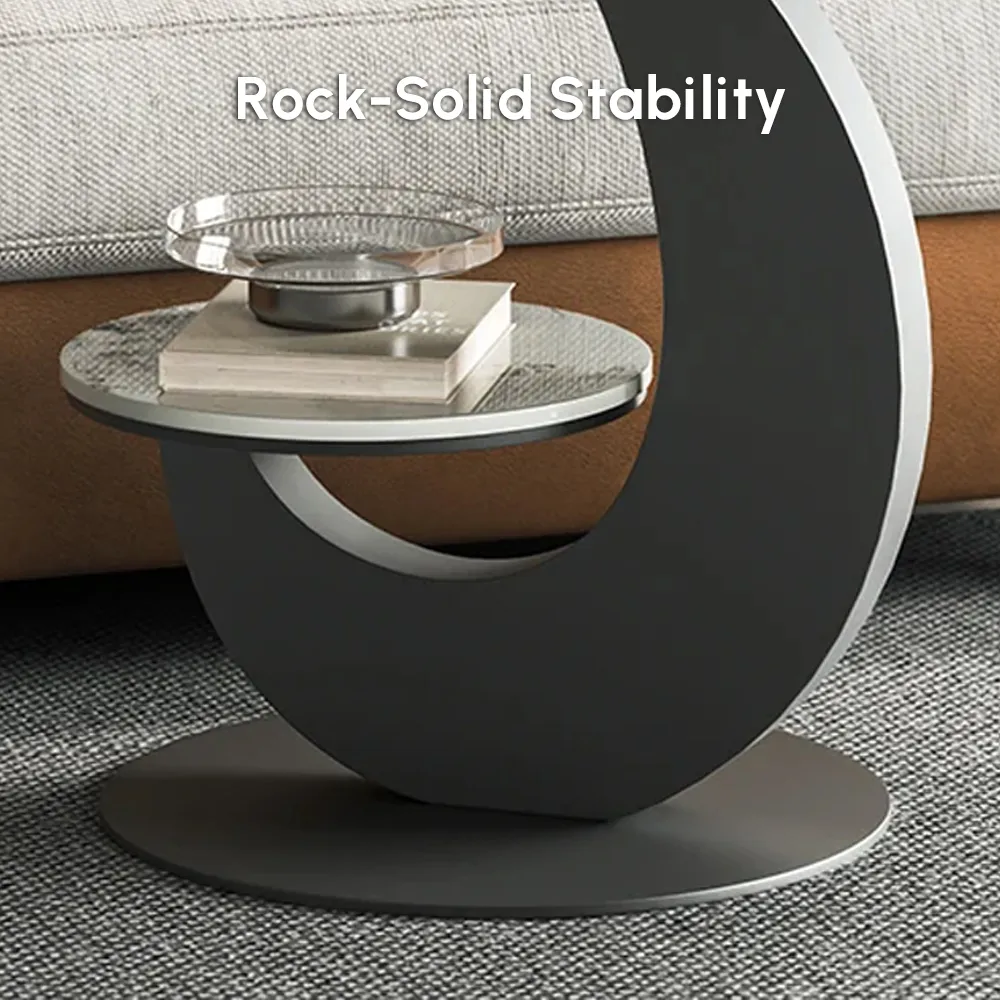 Round Faux Marble 2 Tier End Table Modern White & Gold Side Table — image 28