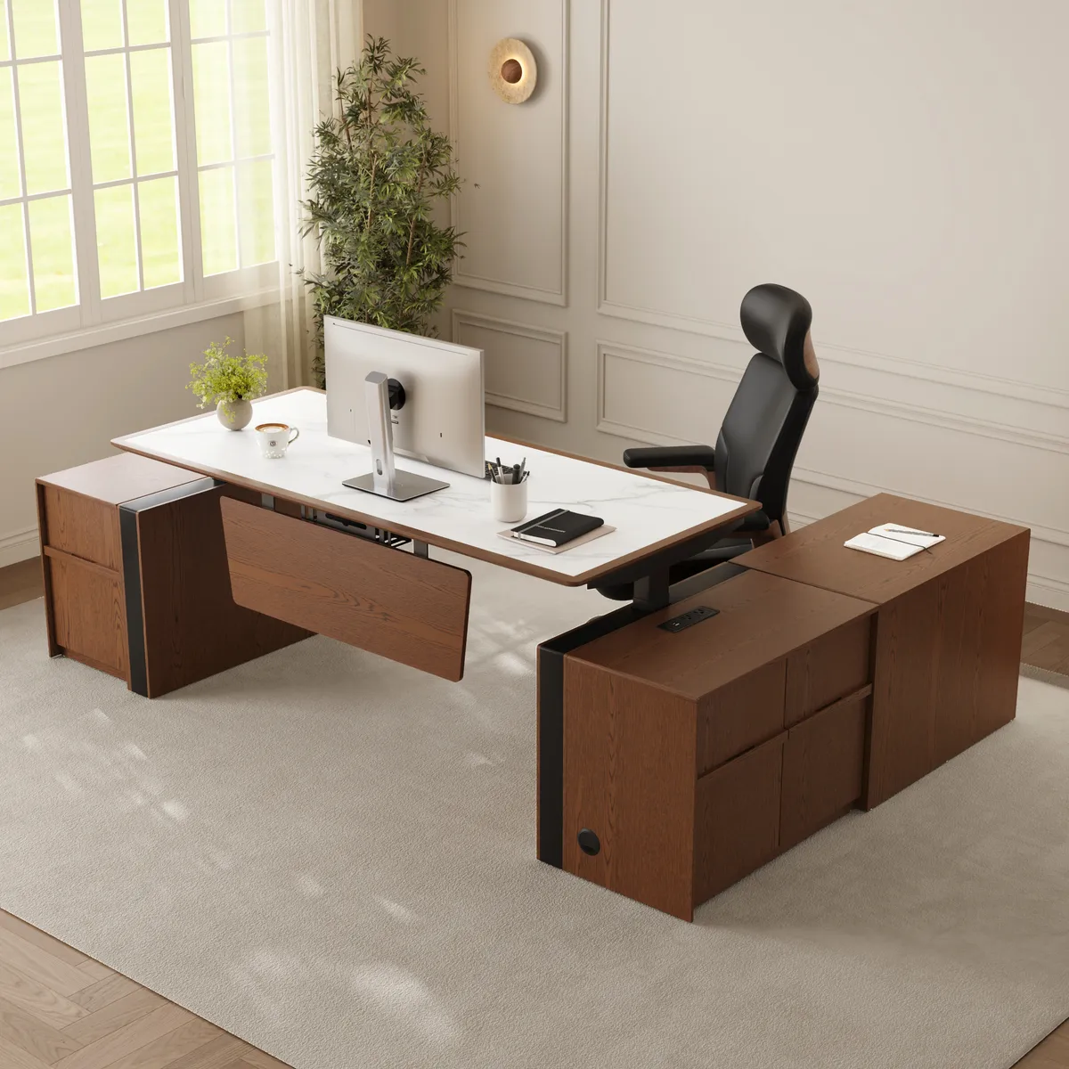 Modern 71" Modular Executive Standing Desk with Storage, Power Access & Memory Control — image 4