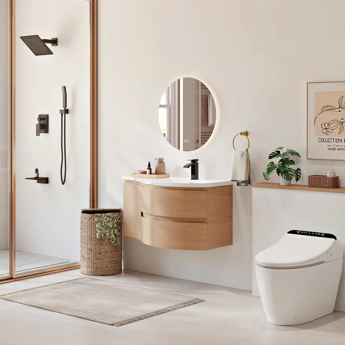 35" Floating Curved Bathroom Vanity Half-Circle Bathroom Cabinet — image 14