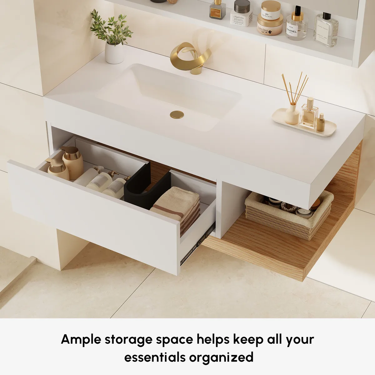 39" Modern Floating Bathroom Vanity White & Natural with Sink — image 4