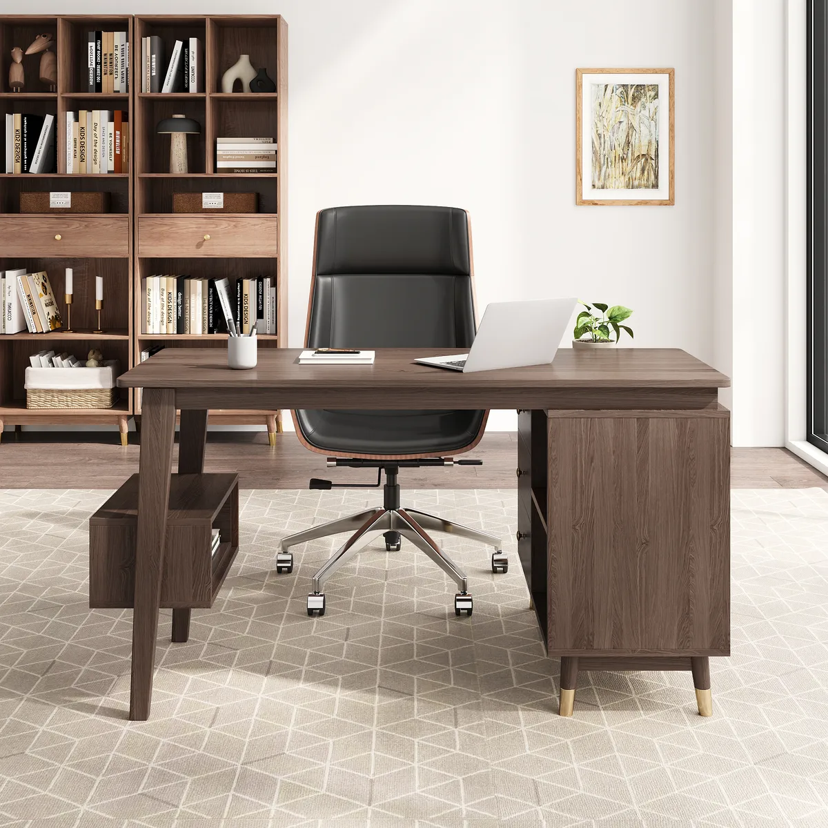 Ultic 47" L-Shaped Gray Rotating Desk with Storage — image 16