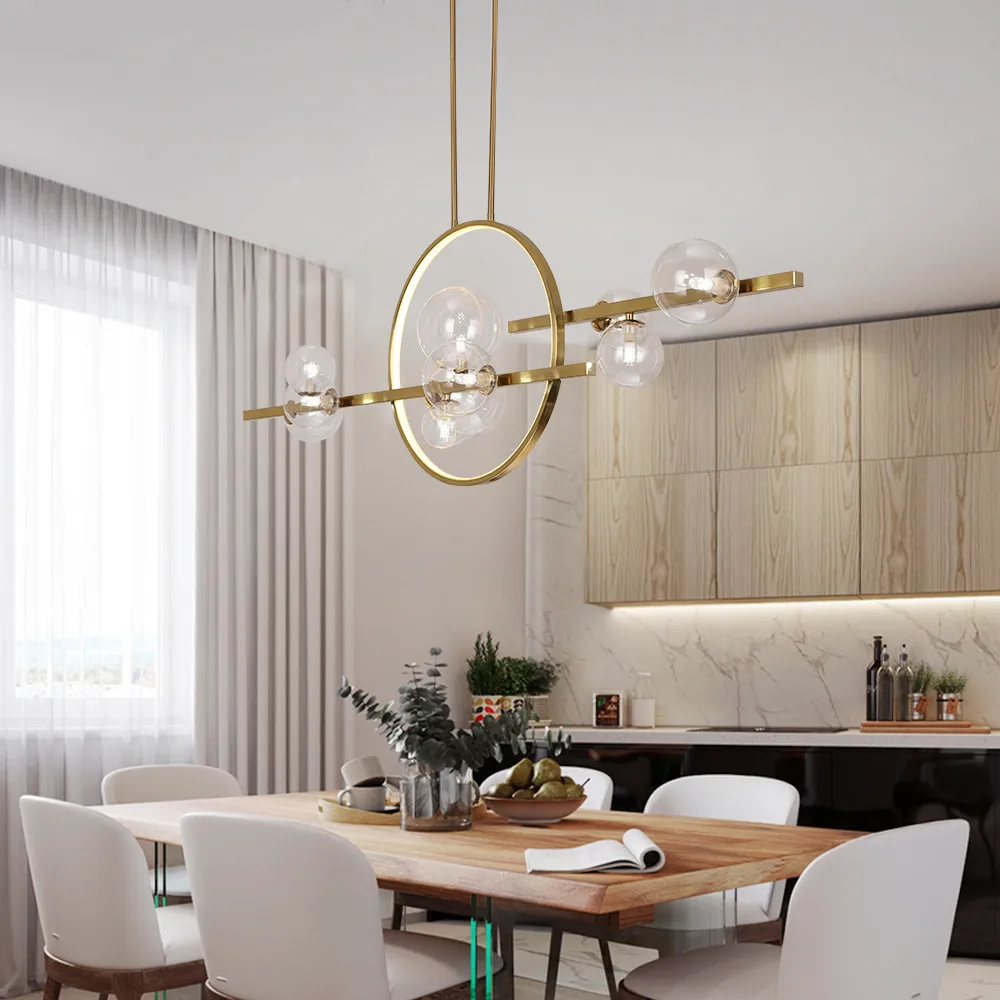 Bubi 10-Light Gold Modern Kitchen Island Light for Dining Room with Glass Globe Shade — image 7