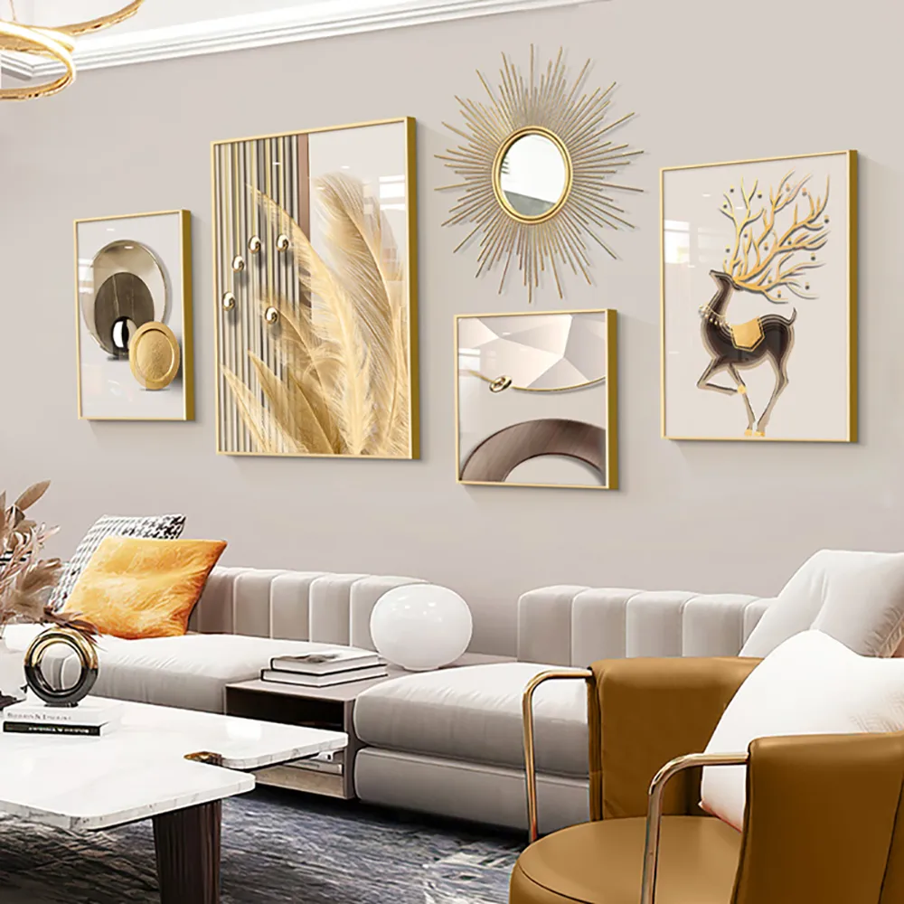 5-Piece Wall Art Set with Golden Accents Modern Abstract Designs for Luxurious Home Decor — image 4