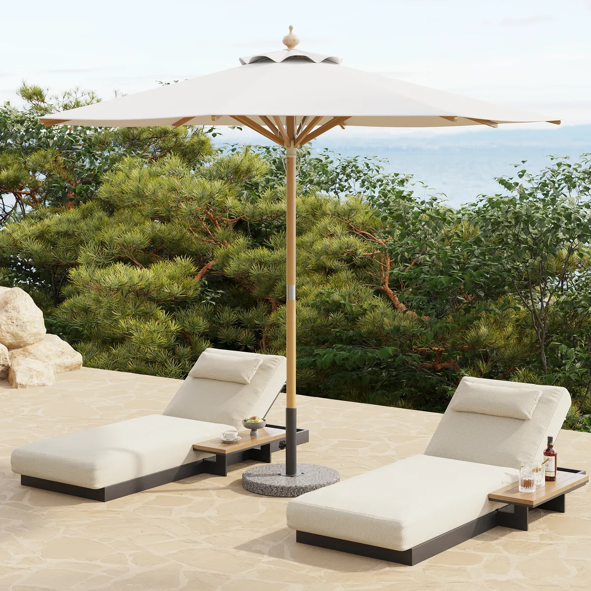 Tevara 10 ft. Patio Center Pole Umbrella with Marble Stand Outdoor Sun Umbrella for Pool / Beach — image 14