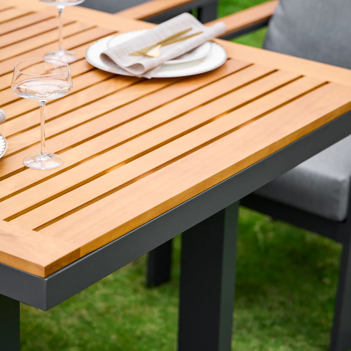 Tevara 6-Person Rectangle Teak & Aluminum Outdoor Patio Dining Table — image 29
