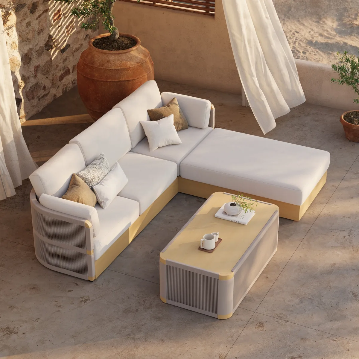 Costra Handwoven Rope Adjustable Outdoor Chaise Sofa Set — image 12