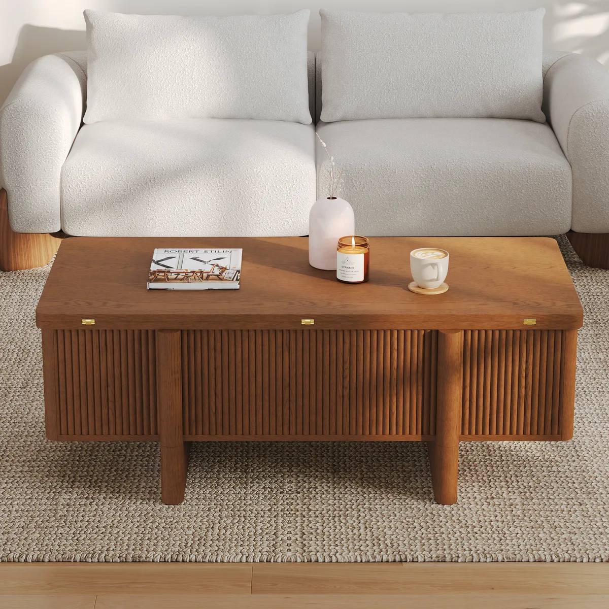 47" Fluted Lift-Top Walnut Coffee Table with 2 Drawers — image 2