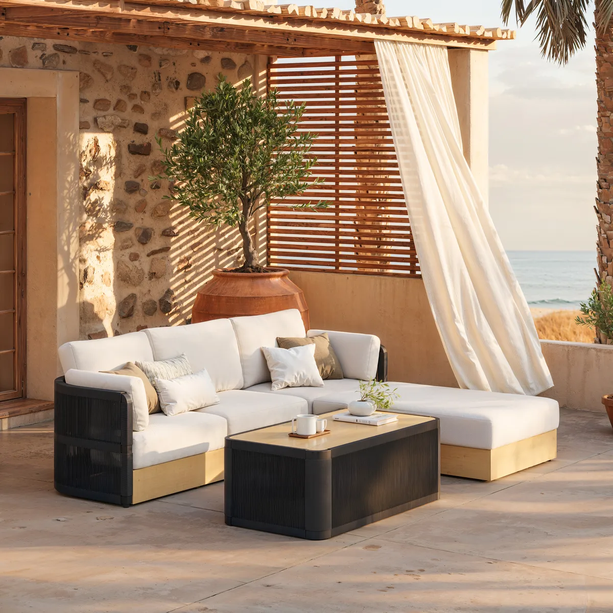 Costra Handwoven Rope Adjustable Outdoor Chaise Sofa Set — image 3