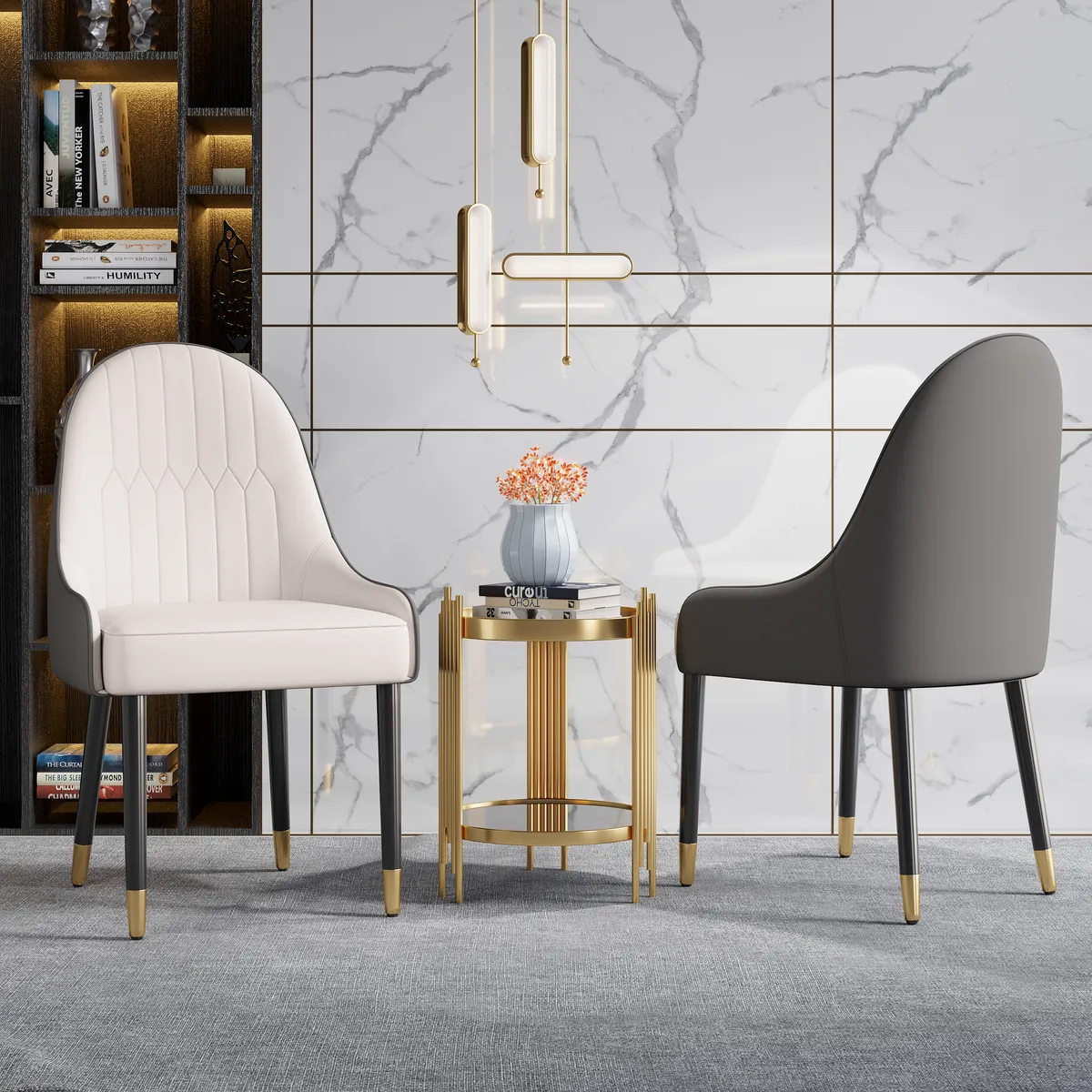 Darg Modern PU Leather 6-Piece Dining Chairs in White & Gray with Metal Legs — image 21