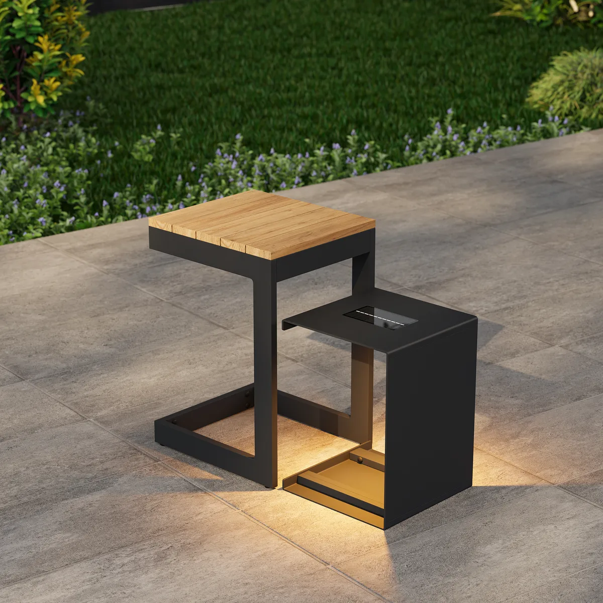 Tevara Outdoor Teak & Aluminum Solar Side Table (17") — image 4