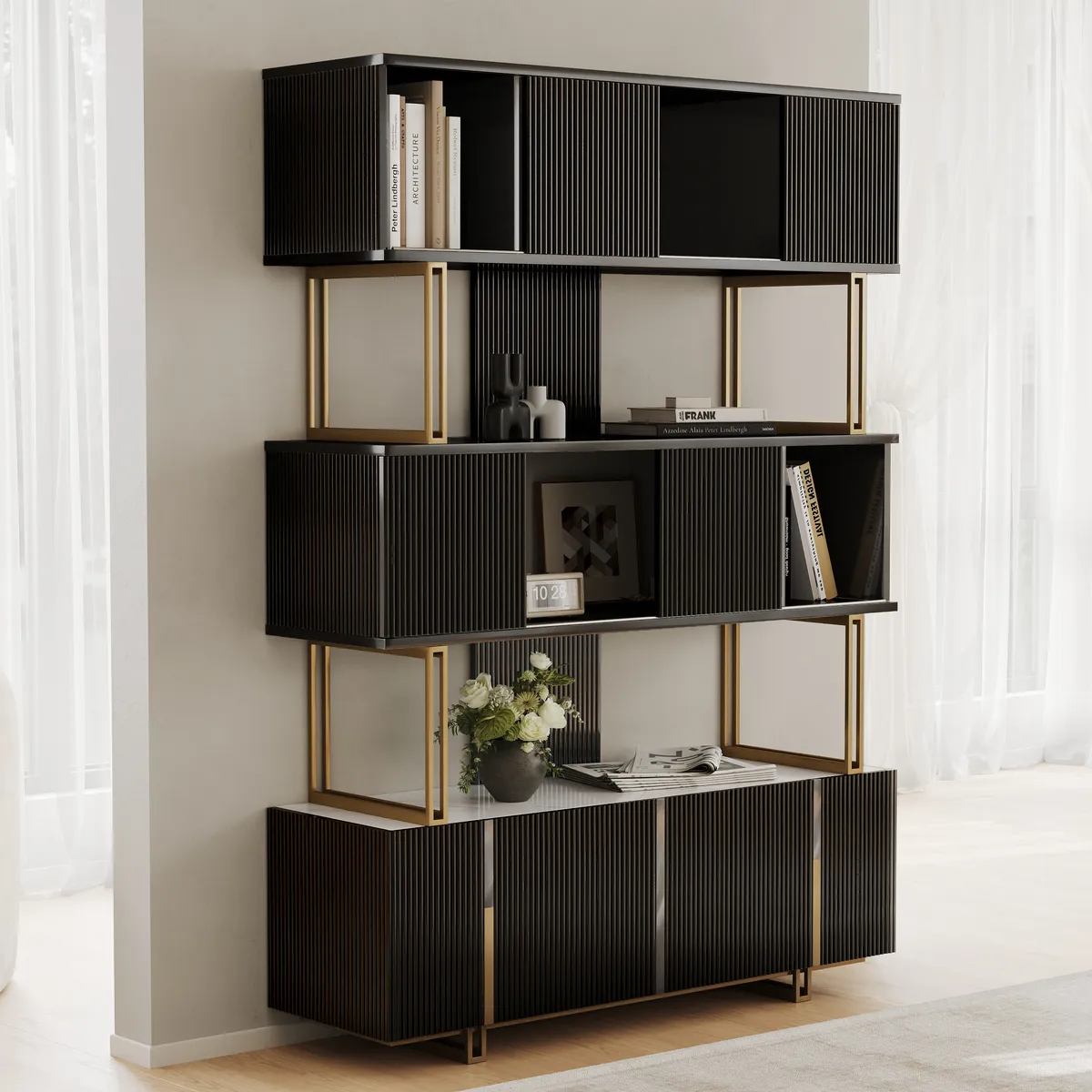 5-Shelf Off-white Bookshelf Etagere Tall Bookcase for Home & Office (72.8" High) — image 5