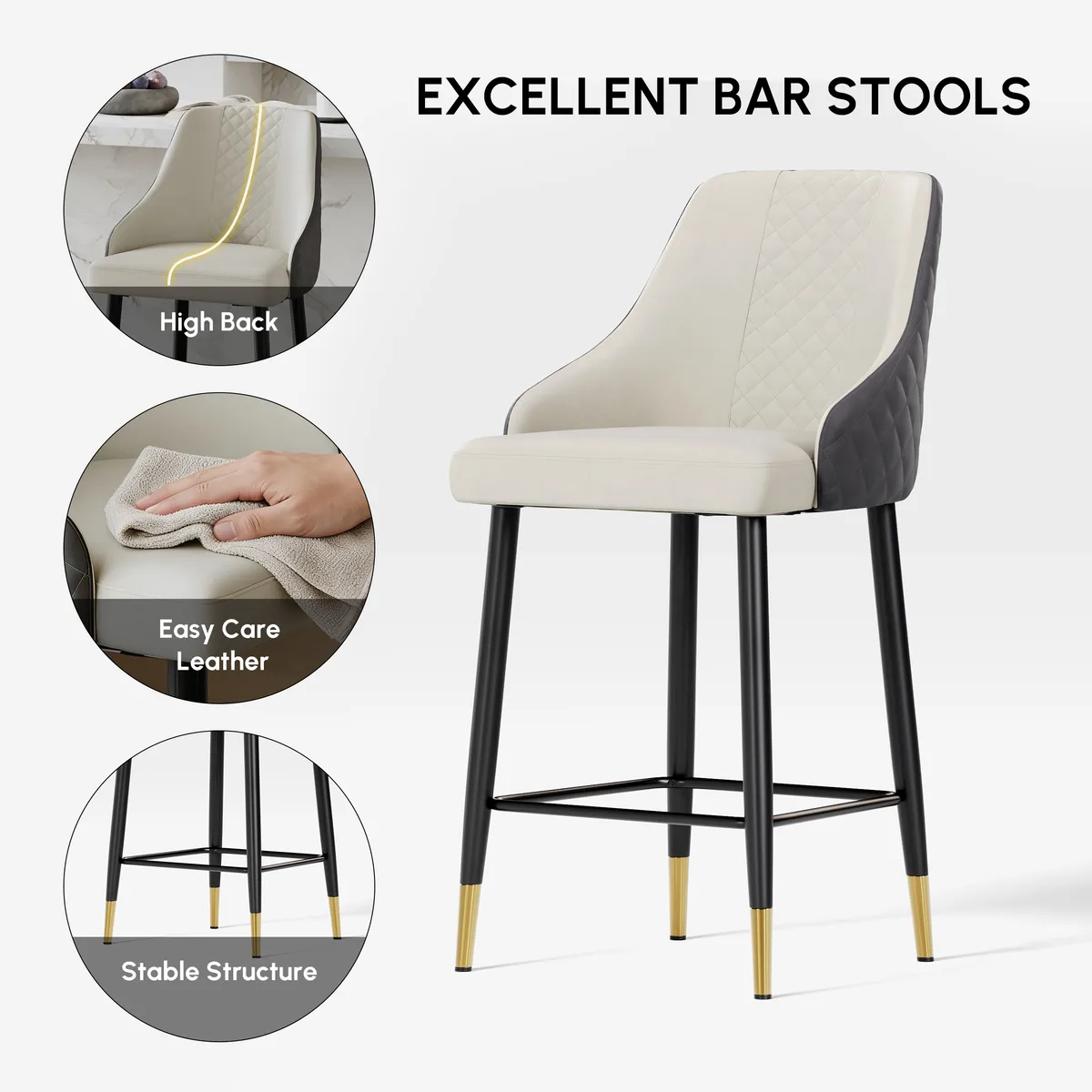 Diamic Black Faux Leather Counter Stool with Upholstered — image 25