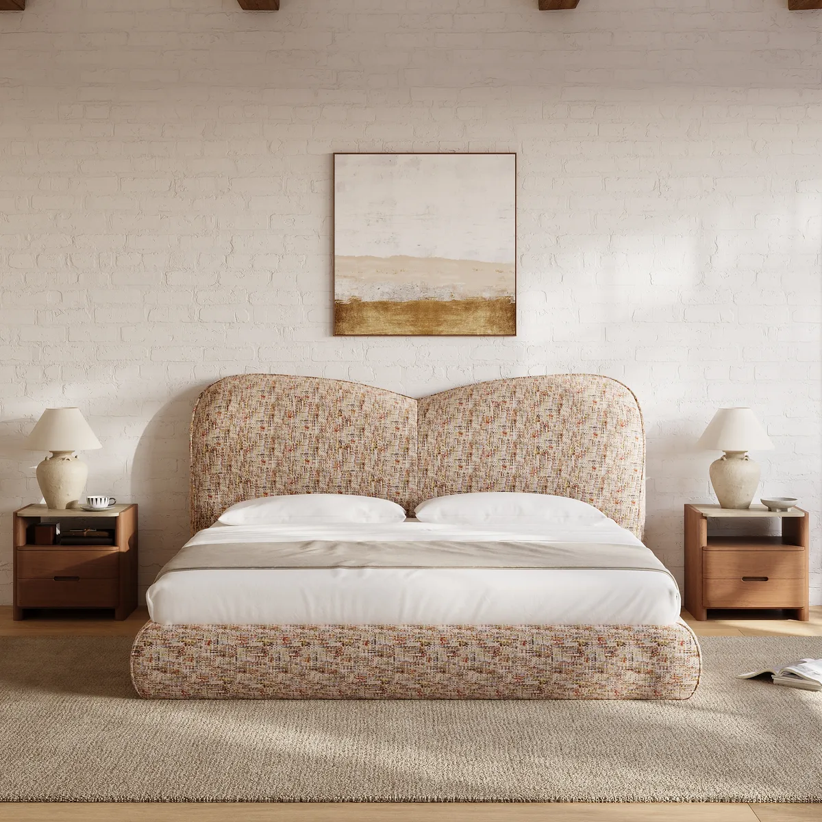 Modern King Size Chenille Upholstered Bed — image 13