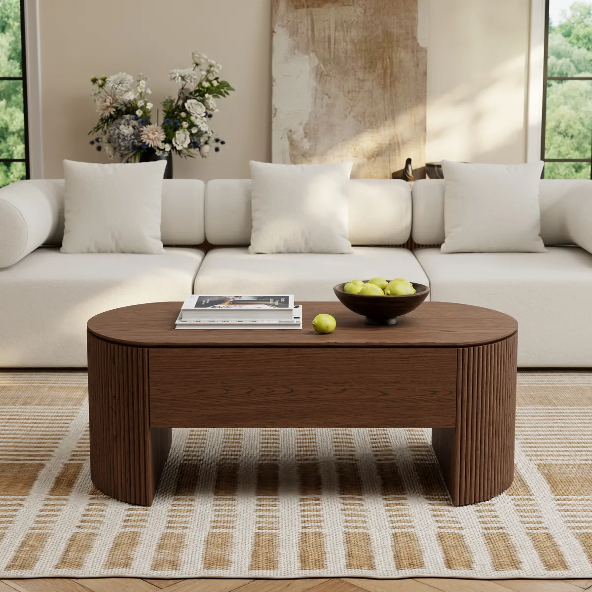 47" Oval Lift Top Mid-Century Modern Coffee Table — image 24