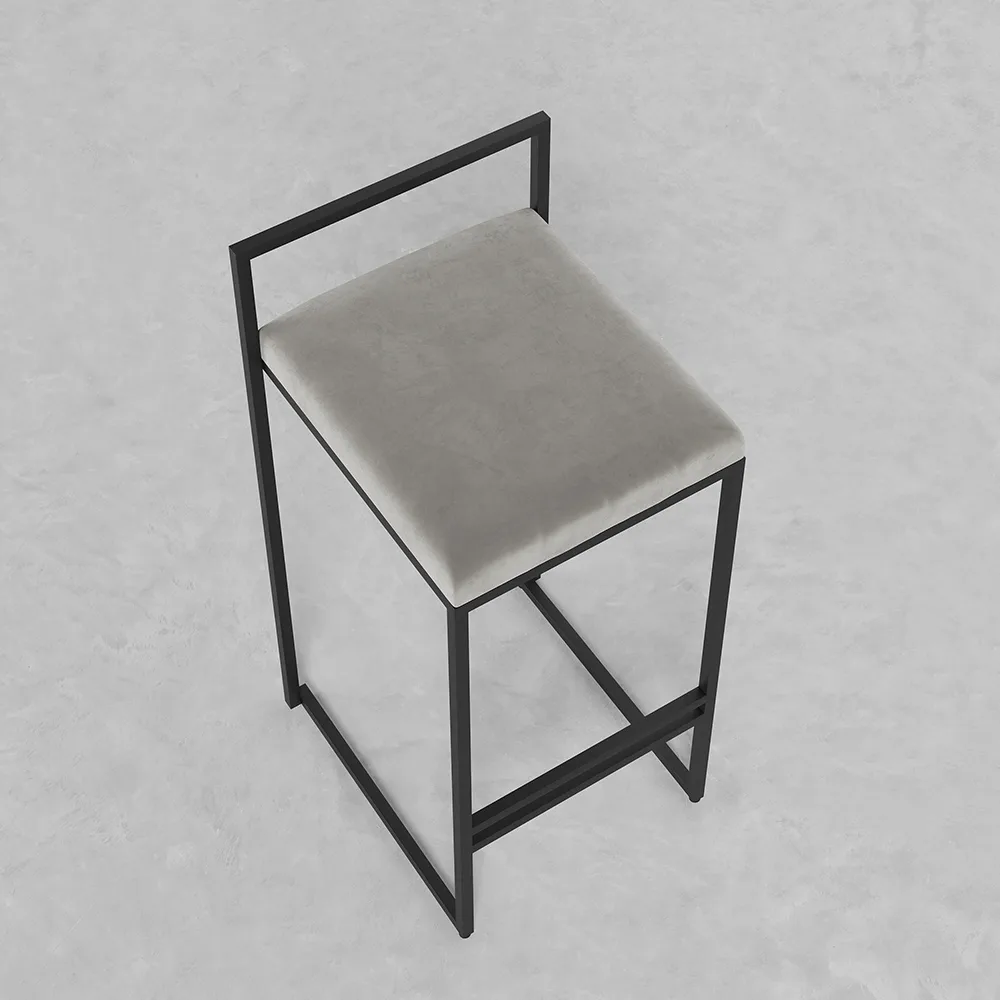Modern Gray Counter Stool Bar Stool Set of 2 with Velvet Upholstery & Back & Footrest — image 6