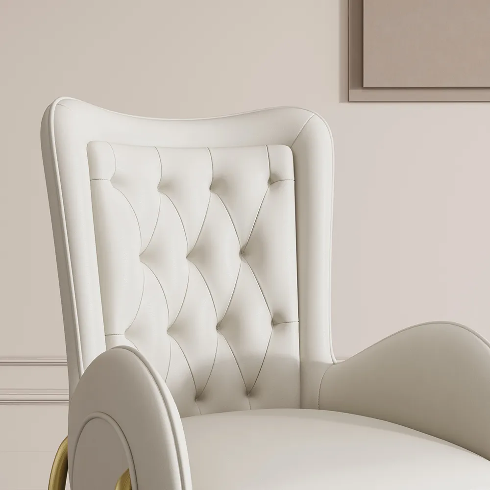 Oakic White PU Leather Upholstered Dining Chair Modern Tufted Wingback Chair with Arm — image 9
