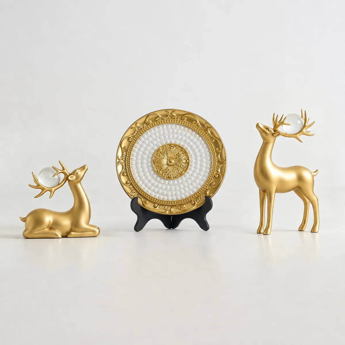 3PCS Black Deer Figurine with Decorative Plate Set Luxury Resin Animal Sculptures — image 18