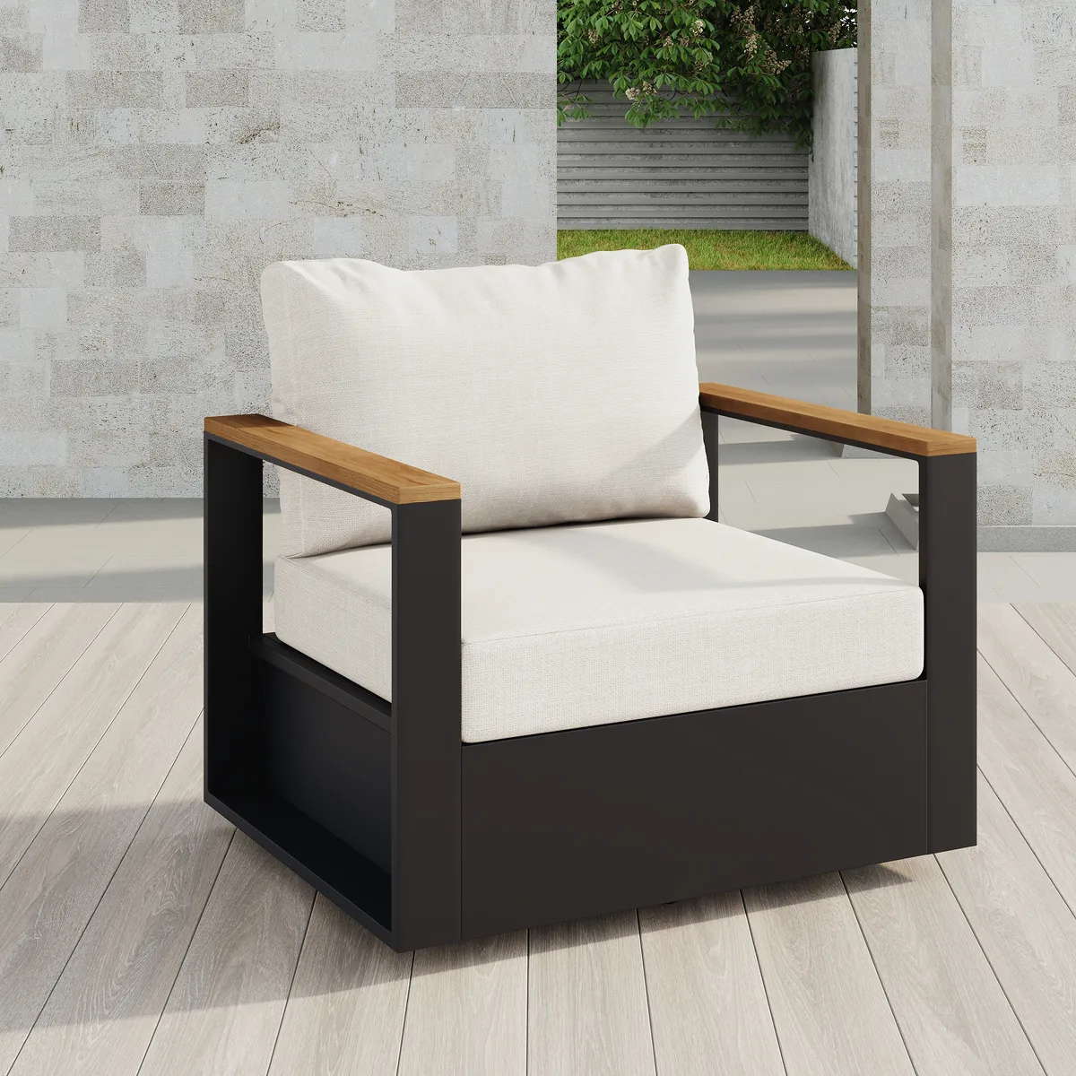 Tevara Teak & Aluminum Outdoor Swivel Chair Modern Yard & Patio Furniture in Gray Cushion Included — image 2