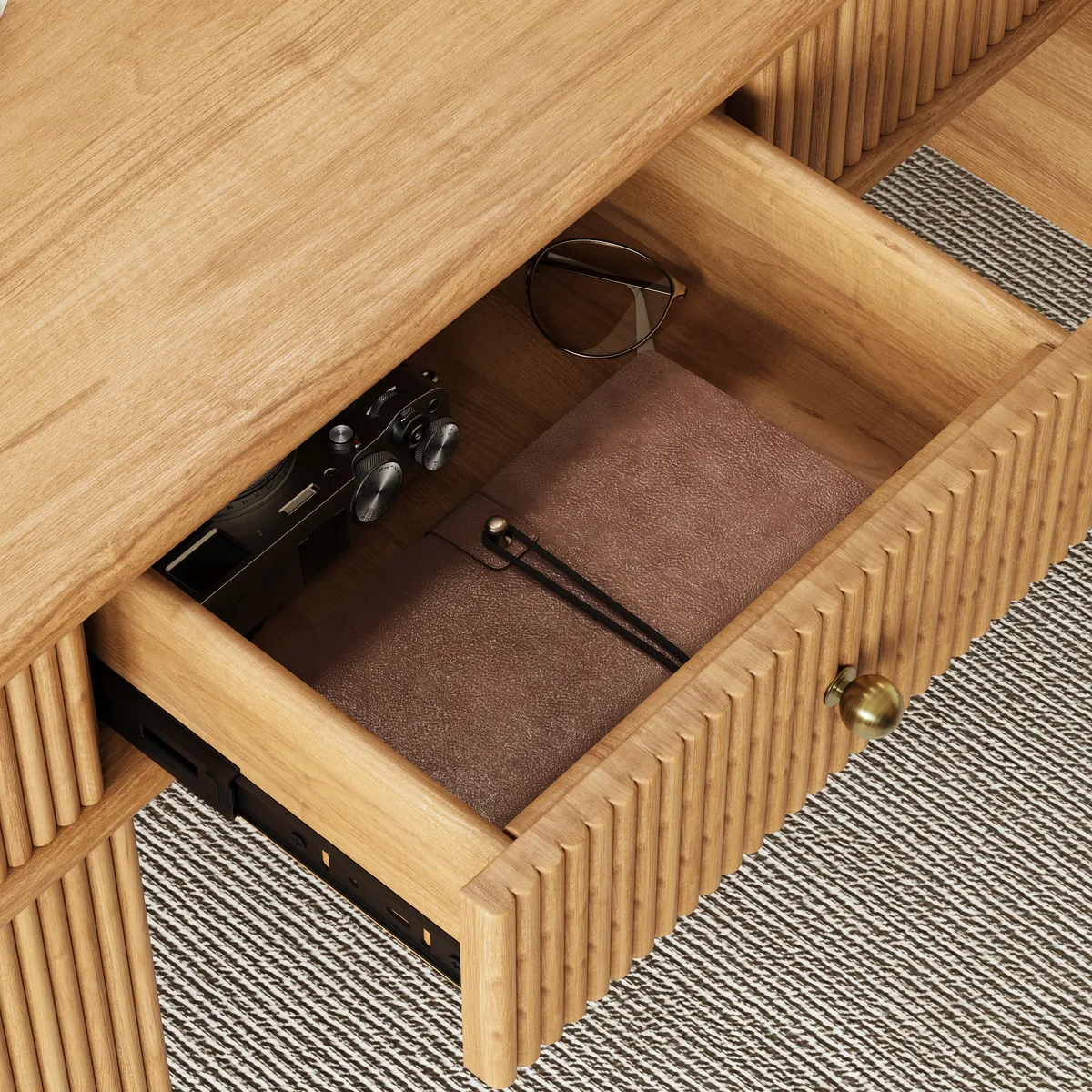 Mid-Century Solid Wood Home Office Desk with 6 Drawers — image 17