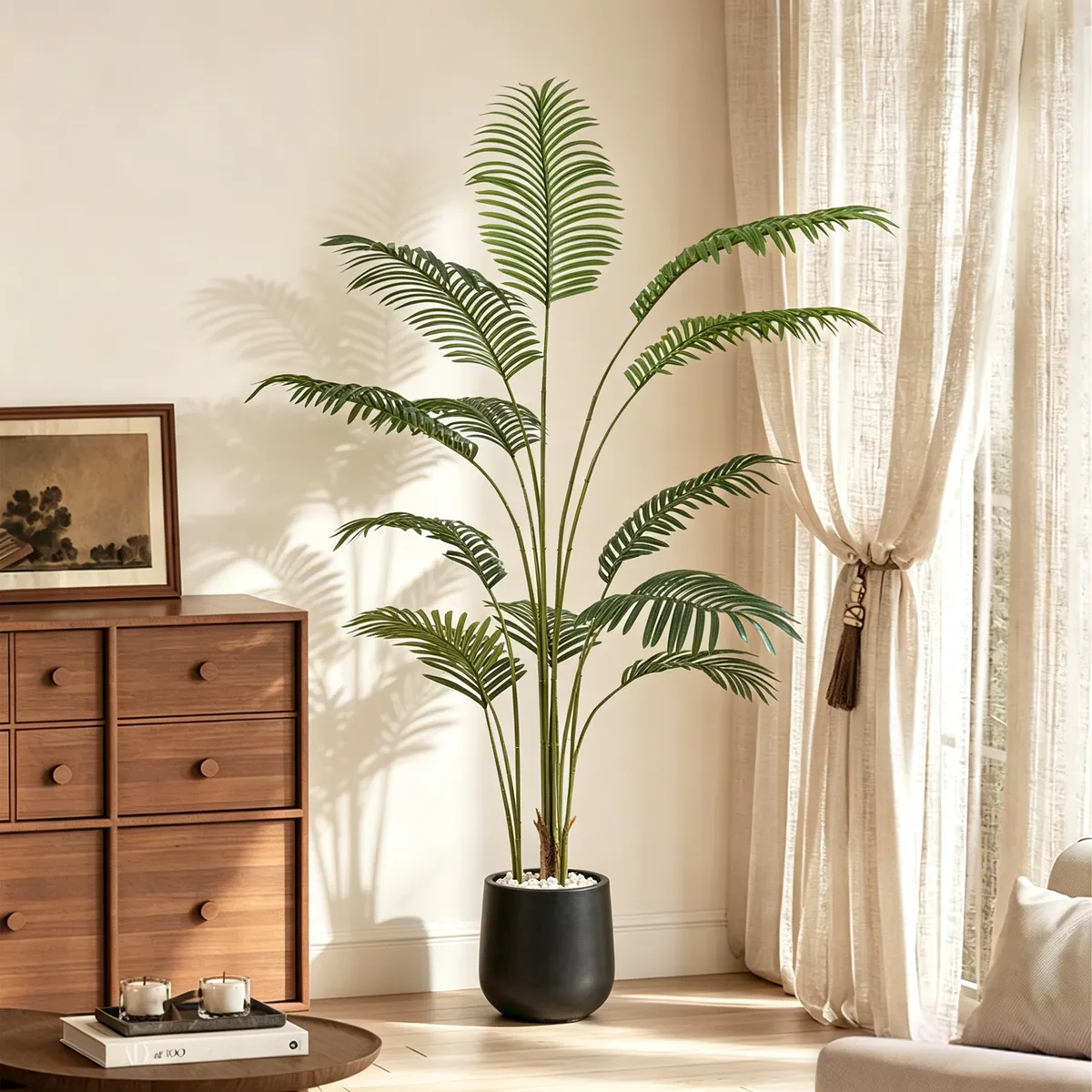6 ft. Artificial Areca Palm Tree with Planter and Decorative Stones — image 3