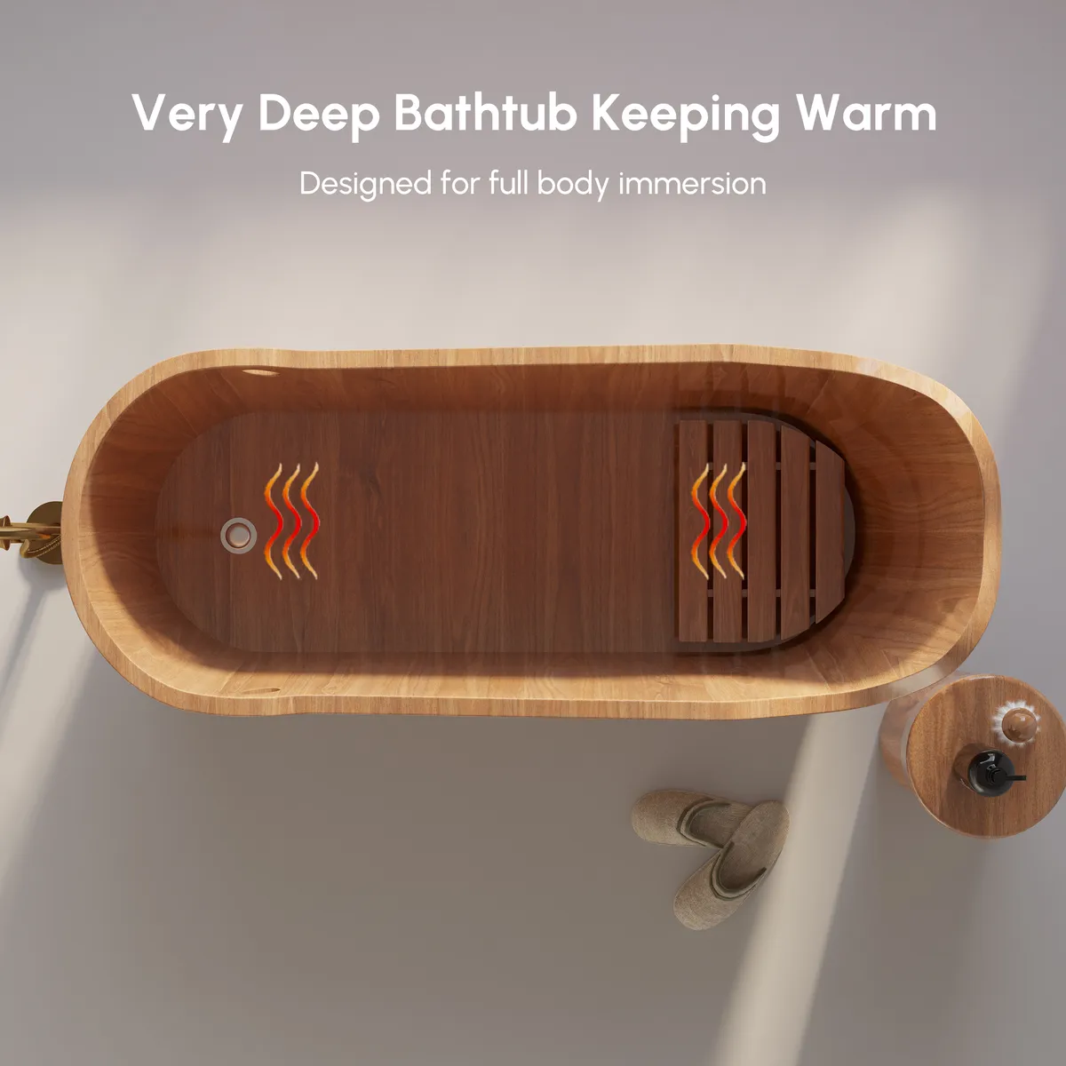 59" Japanese Oak Wood Soaking Bathtub Freestanding Modern Natural Bathtub — image 5