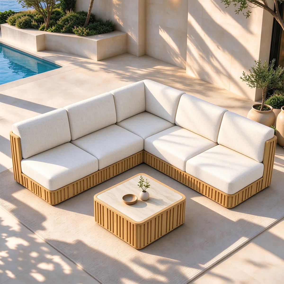 Flutera Fluted Aluminum Boucle Outdoor Conversation Sofa Set — image 5