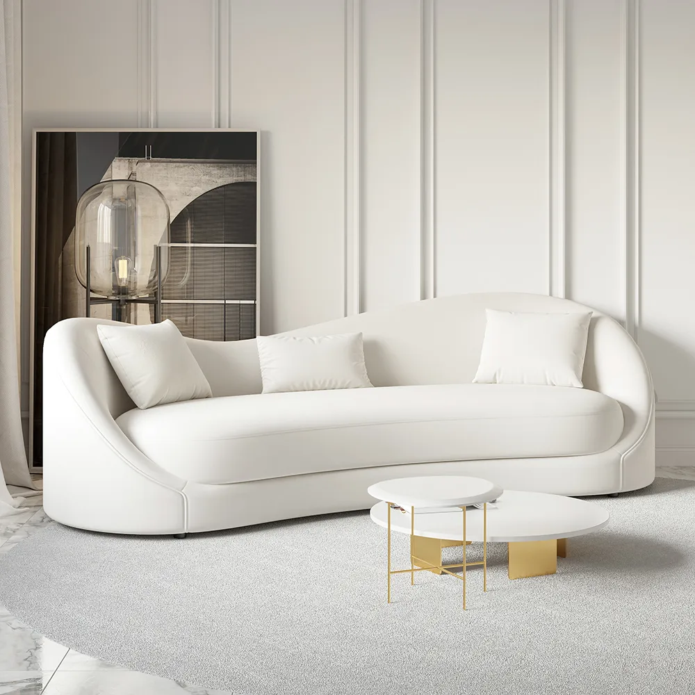 84" Performance Leather Curved Upholstered Sofa with Pillows — image 14