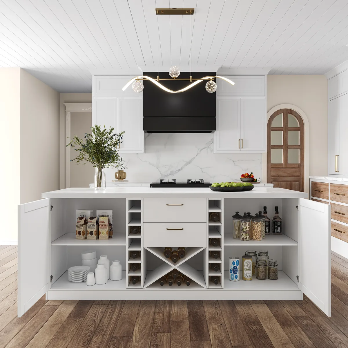 72" Modern Laminate Kitchen lsland Natural & White with Storage — image 26