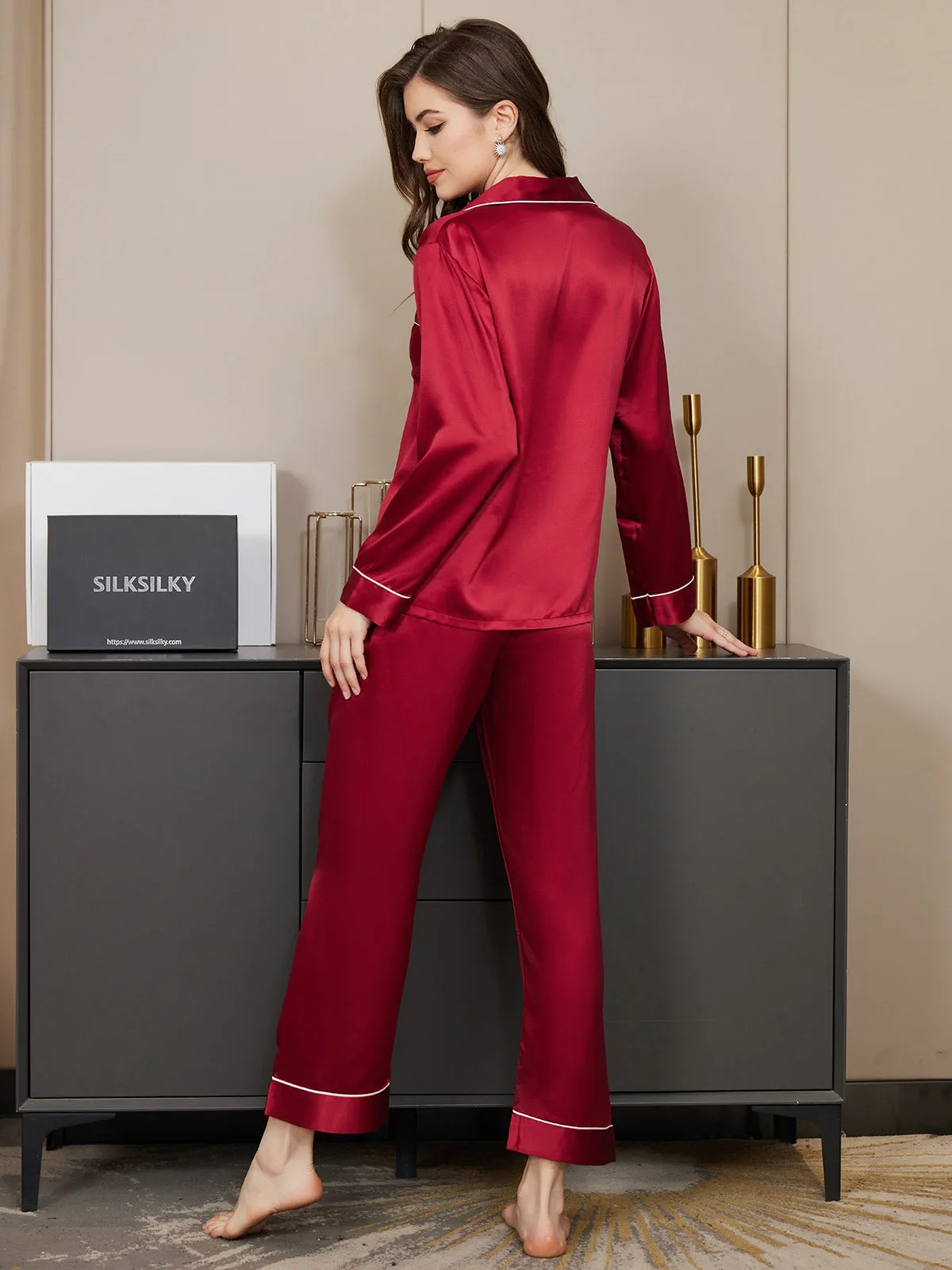 Women's 100% Mulberry Silk Long Sleeve Button Up Pajamas Set — image 3