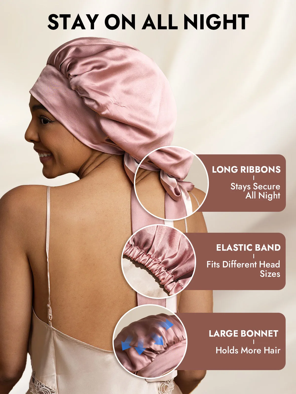 100% Mulberry Silk Casual Bonnet with Long Ribbons (Two-tone and Double-sided) — image 4