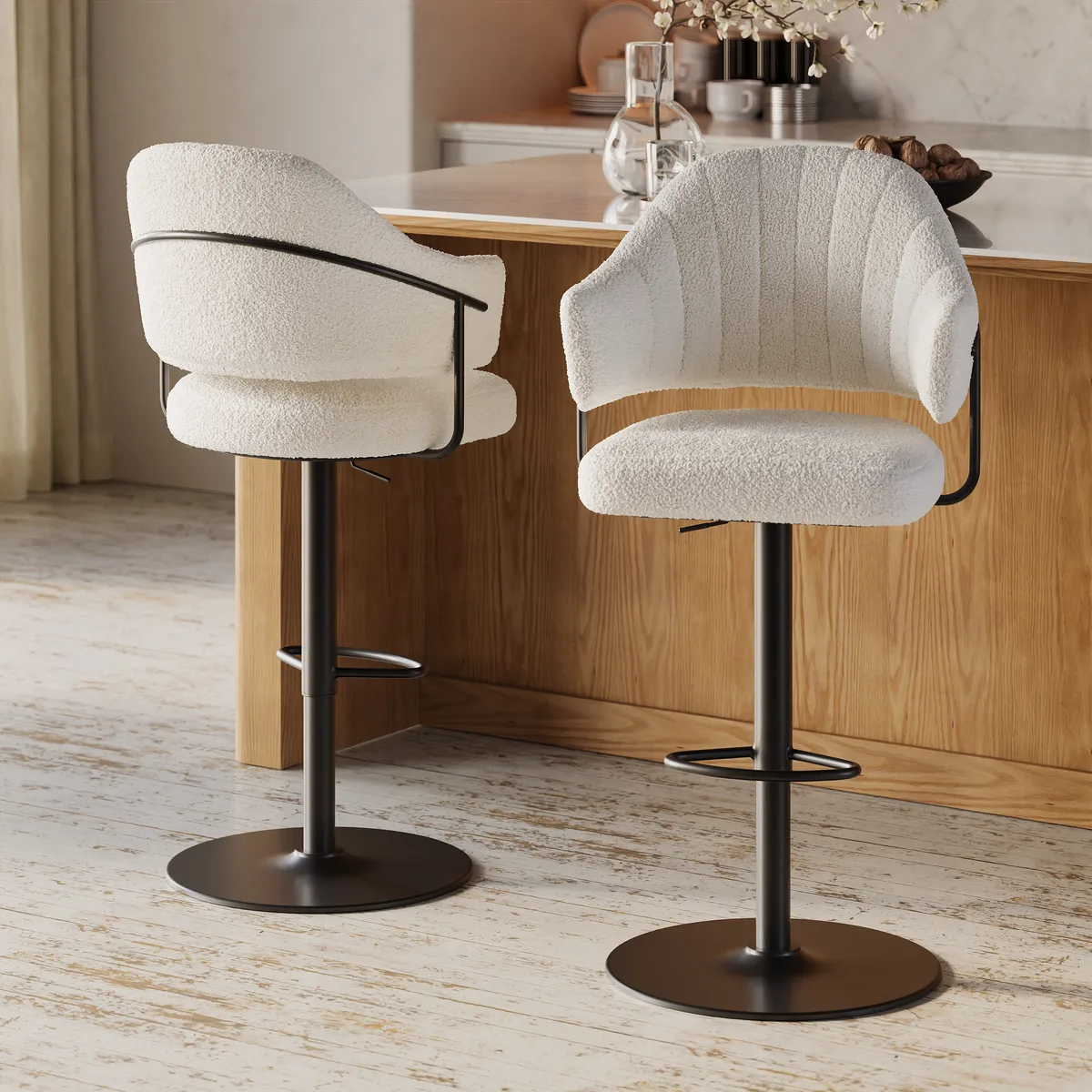 Modern Boucle Adjustable Counter Stool with Swivel Base — image 7
