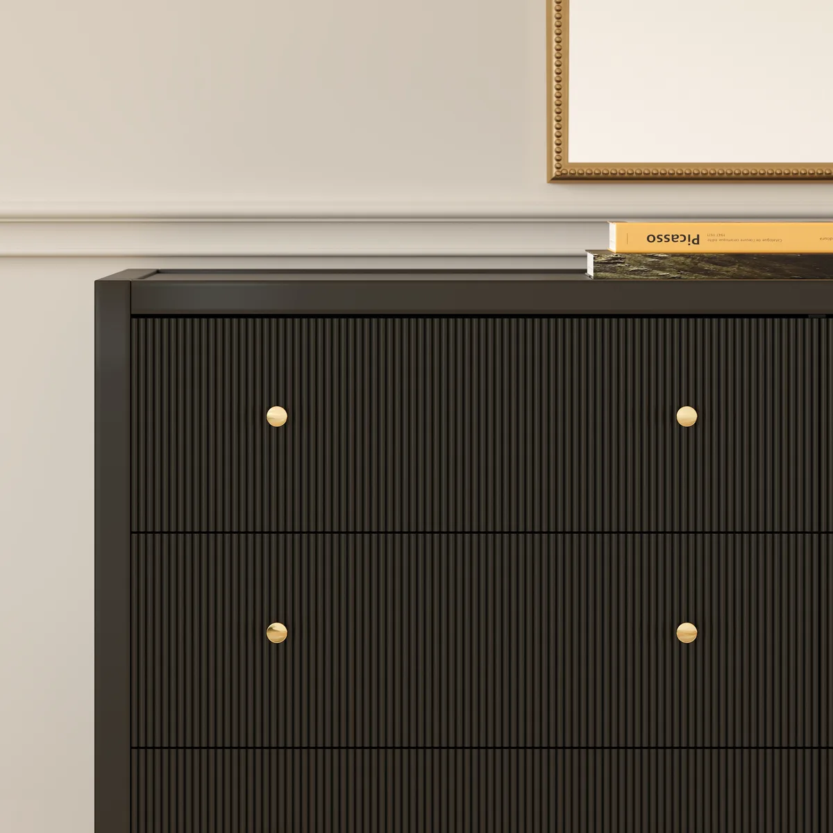 Stria Black Fluted 6-Drawer Dresser & 2 Wide Nightstands Set — image 10