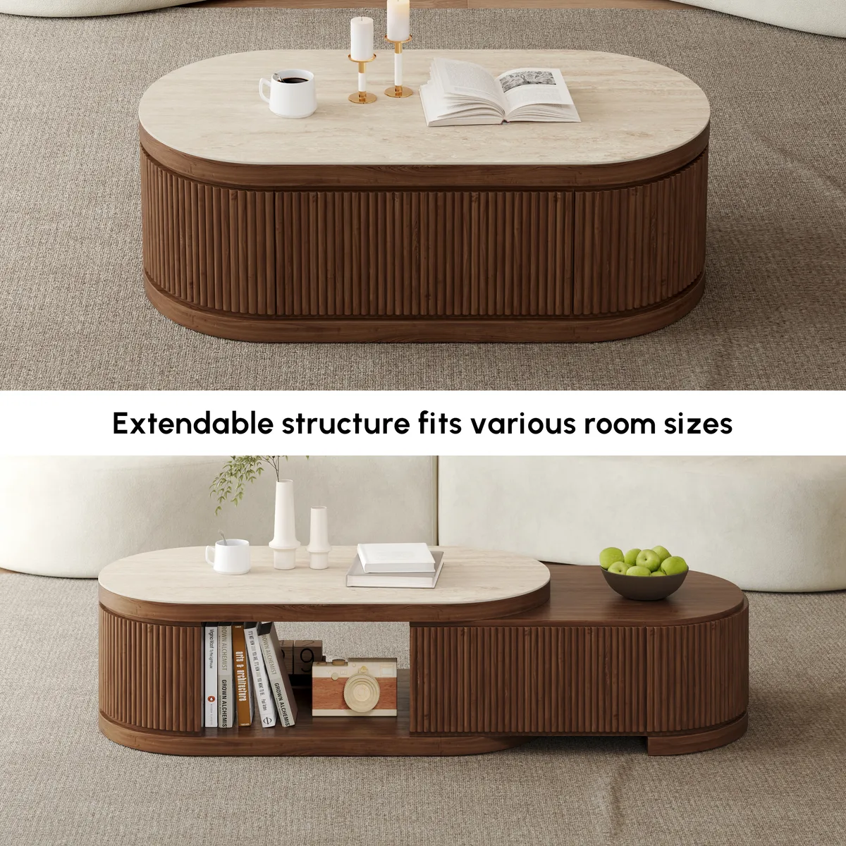 Velar 47"-67" Extendable Coffee Table with Sintered Stone Top and Storage — image 11