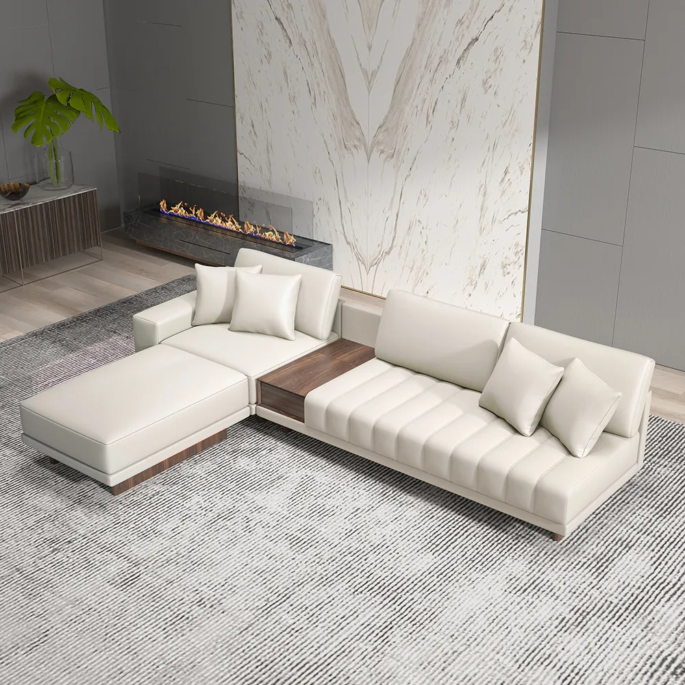 126" L-Shaped Off-White Modular Sectional Sofa with Ottoman for Living Room — image 11