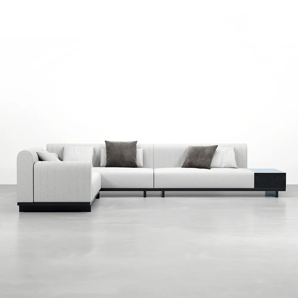 157" Cotton and Linen L-Shaped Sectional Sofa Modern Light Gray Sectional with Storage Side Table — image 9
